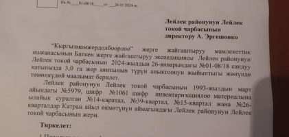 Заключение Лейлекского филала службы земельных ресурсов при МСХ КР